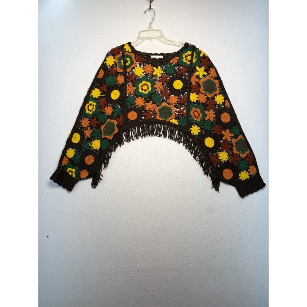 House Of Harlow 1960 Crochet Knit Fringe Poncho Sweater One Size Boho Hippie